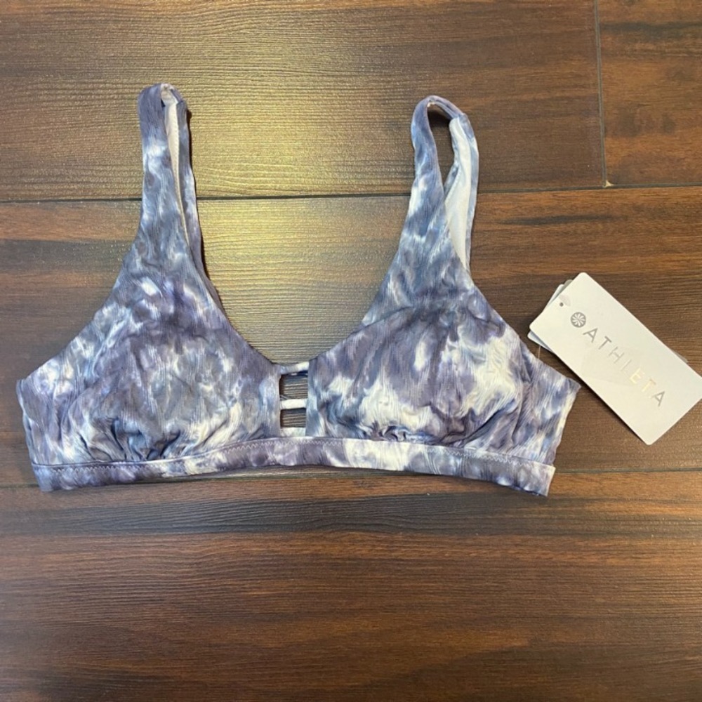 NWT Athleta Blue & White Tie-Dye Tulum Ladder Bikini Top